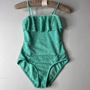 So One Piece Swimsuit Crochet Ruffle Girls Size 7/8